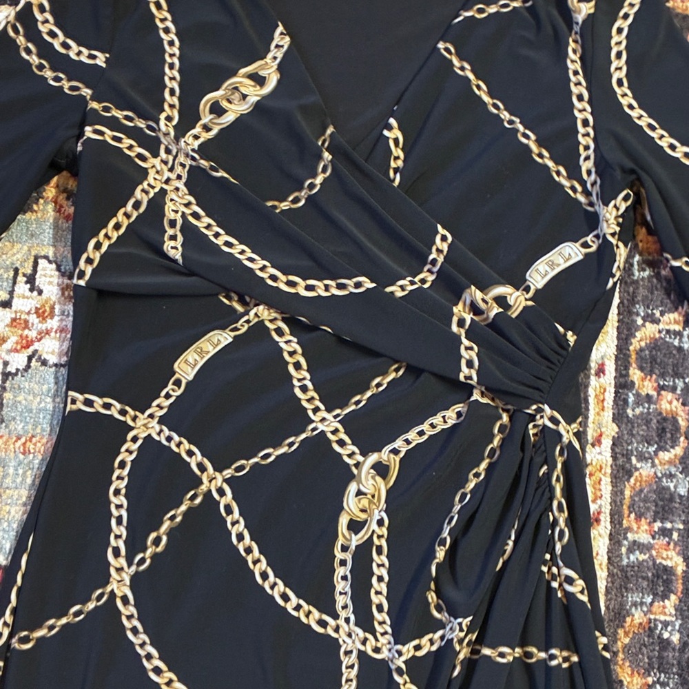 Ralph Lauren Equestrian Chain Print Black Faux Wrap Dress Size 8 - Picture 4 of 7